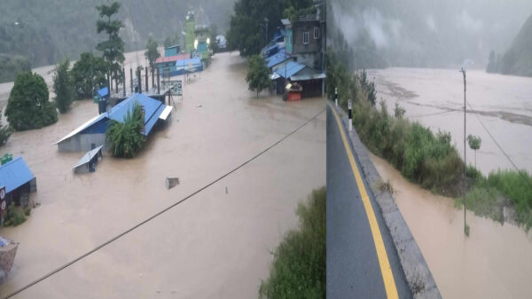 सुनकोशी बाढीले खुर्कोट बजार डुबानमा